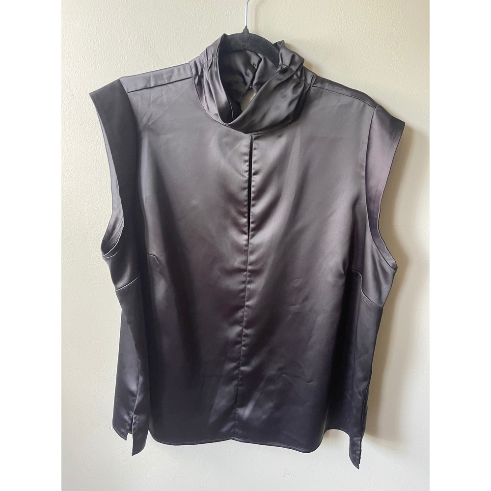 Eloquii Black Satin Sleeveless Mock Neck Keyhole Top Plus Size 16 minimalist